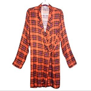 Dries Van Noten Cancun Satin Wrap Jacket Dress Red Plaid